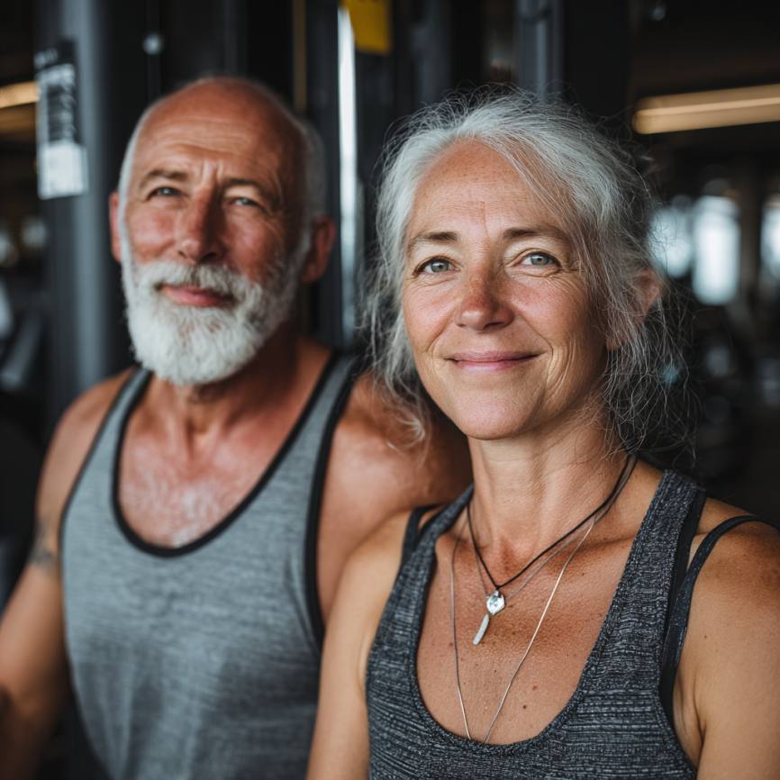 Senior energic și zâmbitor după antrenament, demonstrând vitalitate
